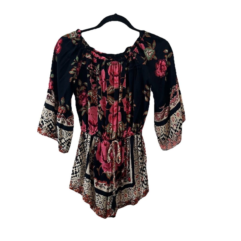 Angie Floral Beach Shorts Romper Boho Hippie Black Red Gold Womens S Festival